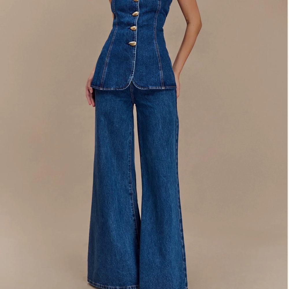 NWT Meshki Jen Wide Leg Flare Denim Jeans - Dark Blue Sz 10 (US 6)